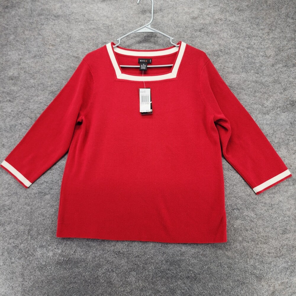 Evie Sweater Womens 1X 3/4 Sleeve Red Square Neck
